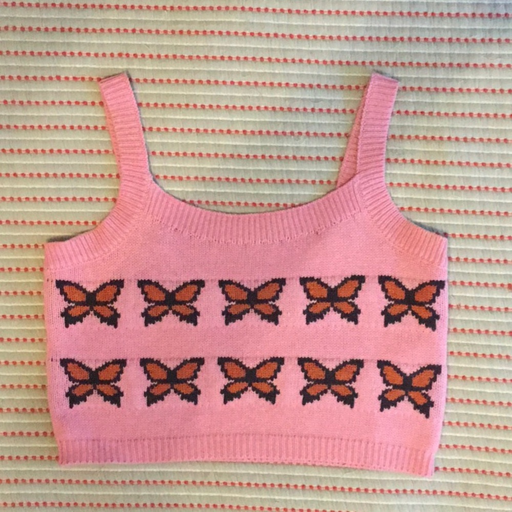 Cropped knit butterfly tank